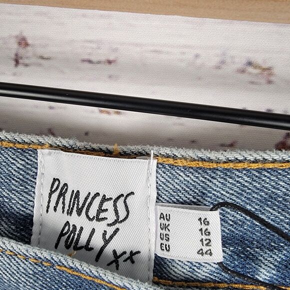 Princess Polly Women' Size 12 Holly Asymmetrical Straight Leg Button Fly Jeans - Picture 9 of 13